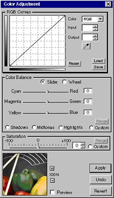 Kodak's DCS Capture Studio Version 1.5, 'Color Adjustment' dialog #1. Courtesy of Kodak.