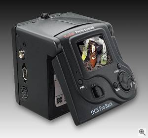 Kodak's DSC Pro Back, rear left quarter view #2. Courtesy of Kodak - click for a bigger picture!