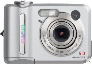 Casio's QV-R51 digital camera. Courtesy of Casio, with modifications by Michael R. Tomkins. Click for a bigger picture!