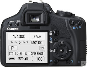 Canon's EOS Rebel XSi digital SLR. Courtesy of Canon, with modifications by Michael R. Tomkins. Click for a bigger picture!