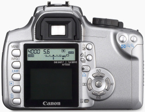 Canon's EOS Digital Rebel XT. Courtesy of Canon, with modifications by Michael R. Tomkins. Click for a bigger picture!