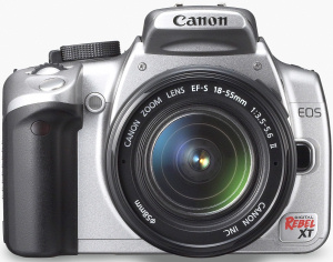 Canon's EOS Digital Rebel XT. Courtesy of Canon, with modifications by Michael R. Tomkins. Click for a bigger picture!