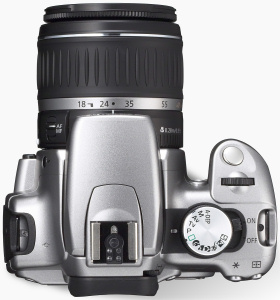 Canon's EOS Digital Rebel XT. Courtesy of Canon, with modifications by Michael R. Tomkins. Click for a bigger picture!