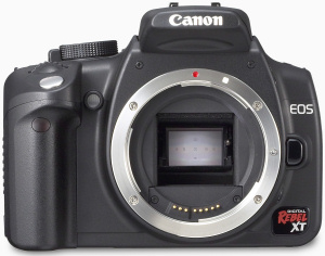 Canon's EOS Digital Rebel XT. Courtesy of Canon, with modifications by Michael R. Tomkins. Click for a bigger picture!