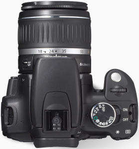 Canon's EOS Digital Rebel XT. Courtesy of Canon, with modifications by Michael R. Tomkins. Click for a bigger picture!