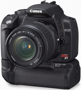Canon's EOS Digital Rebel XT. Courtesy of Canon, with modifications by Michael R. Tomkins. Click for a bigger picture!