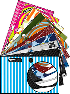 A selection of face plate skins for Pentax's Optio RS1500 digital camera. Photo provided by Pentax Imaging Co. Click for a bigger picture!