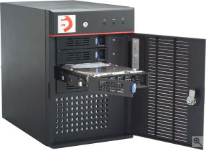 Sabio's CM-4 network storage device. Courtesy of Sabio, with modifications by Michael R. Tomkins. Click for a bigger picture!
