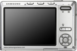 Samsung's i85 digital camera. Courtesy of Samsung, with modifications by Michael R. Tomkins. Click for a bigger picture!
