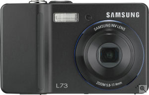 Samsung's L73 digital camera. Courtesy of Samsung, with modifications by Michael R. Tomkins. Click for a bigger picture!