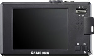 Samsung's L74 Wide digital camera. Courtesy of Samsung, with modifications by Michael R. Tomkins. Click for a bigger picture!
