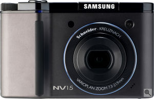 Samsung's NV15 digital camera. Courtesy of Samsung, with modifications by Michael R. Tomkins. Click for a bigger picture!