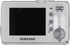 Samsung's S730 digital camera. Courtesy of Samsung, with modifications by Michael R. Tomkins. Click for a bigger picture!