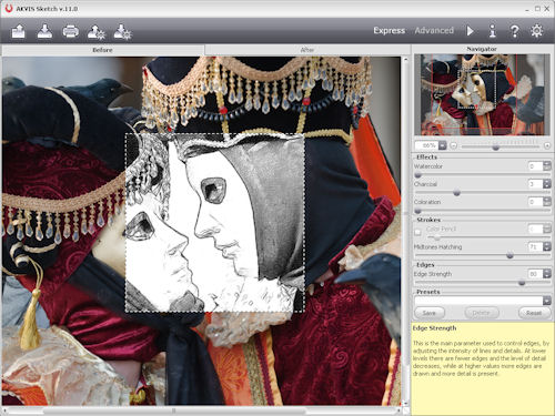 Fine-tuning edge strength in AKVIS Sketch v11. Screenshot provided by AKVIS. Click for a bigger picture!