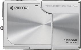 Kyocera's Finecam SL300R digital camera. Courtesy of Kyocera, with modifications by Michael R. Tomkins. Click for a bigger picture!