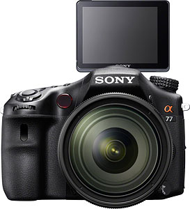 Sony's Alpha SLT-A77 Translucent Mirror camera. Image provided by Sony Electronics Inc. Click for a bigger picture!