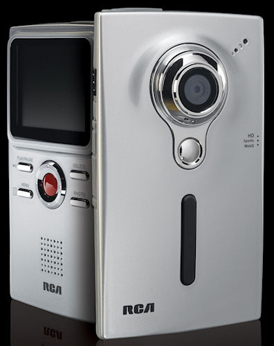 Front and rear views of Audiovox's Small Wonder EZ3000 digital camcorder. Photo provided by Audiovox Corp. Click for a bigger picture!