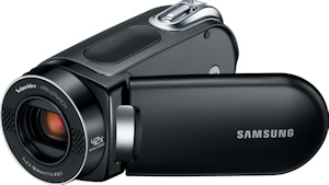 Samsung's SMX-F34 camcorder. Courtesy of Samsung, with modifications by Michael R. Tomkins. Click for a bigger picture!