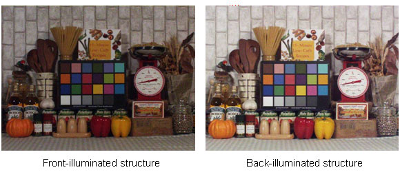 Cross sectional view of back-illuminated CMOS image sensor pixels