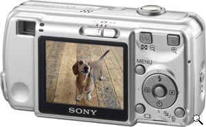 Sony's Cyber-shot DSC-S600 digital camera. Courtesy of Sony, with modifications by Michael R. Tomkins. Click for a bigger picture!