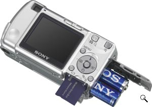 Sony's Cyber-shot DSC-S600 digital camera. Courtesy of Sony, with modifications by Michael R. Tomkins. Click for a bigger picture!