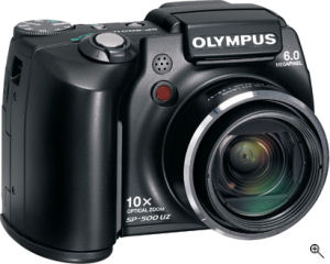 Olympus' SP-500 UltraZoom digital camera. Courtesy of Olympus, with modifications by Michael R. Tomkins. Click for a bigger picture!