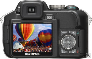 Olympus' SP-560 Ultra Zoom digital camera. Courtesy of Olympus, with modifications by Michael R. Tomkins. Click for a bigger picture!