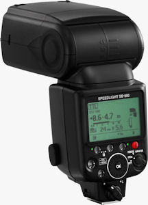 Nikon's Speedlight SB-900 flash strobe. Courtesy of Nikon, with modifications by Michael R. Tomkins. Click for a bigger picture!