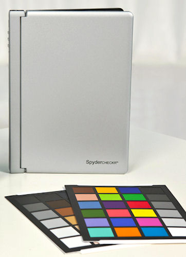 The Datacolor SpyderCheckr target shown folded, with target sheets removed. Photo provided by Datacolor. Click for a bigger picture!