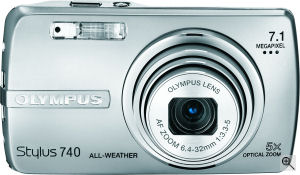 Olympus' Stylus 740 digital camera. Courtesy of Olympus, with modifications by Michael R. Tomkins. Click for a bigger picture!
