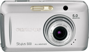 Olympus' Stylus 500 digital camera. Courtesy of Olympus, with modifications by Michael R. Tomkins. Click for a bigger picture!