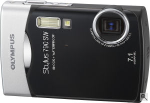 Olympus' Stylus 790 SW digital camera. Courtesy of Olympus, with modifications by Michael R. Tomkins. Click for a bigger picture!