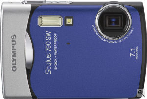 Olympus' Stylus 790 SW digital camera. Courtesy of Olympus, with modifications by Michael R. Tomkins. Click for a bigger picture!