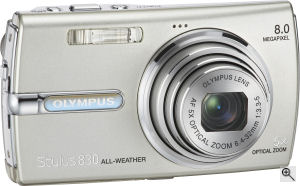 Olympus' Stylus 830 digital camera. Courtesy of Olympus, with modifications by Michael R. Tomkins. Click for a bigger picture!
