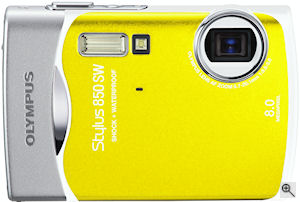 Olympus' Stylus 850 SW digital camera. Courtesy of Olympus, with modifications by Michael R. Tomkins. Click for a bigger picture!