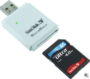 SanDisk's Ultra II 4GB Secure Digital High Capacity card. Courtesy of SanDisk, with modifications by Michael R. Tomkins. Click for a bigger picture!