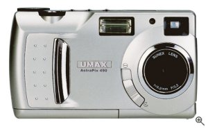 Umax's AstraPix 490 digital camera. Courtesy of Umax, with modifications by Michael R. Tomkins. Click for a bigger picture!