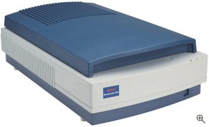 UMAX's PowerLook 1120 flatbed scanner. Courtesy of UMAX Technologies Inc., with modifications by Michael R. Tomkins. Click for a bigger picture!