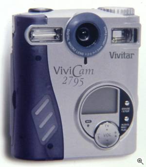 Vivitar's ViviCam 2795 digital camera, front  view. Courtesy of Vivitar Corp. Click for a bigger picture!