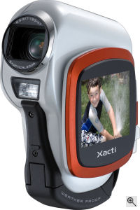 Sanyo's Xacti CA6 digital camera. Courtesy of Sanyo, with modifications by Michael R. Tomkins. Click for a bigger picture!