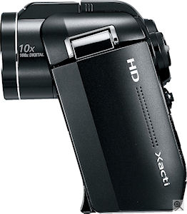 Sanyo's Xacti VPC-HD1000 digital camera. Courtesy of Sanyo, with modifications by Michael R. Tomkins. Click for a bigger picture!