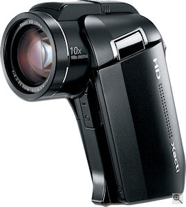 Sanyo's Xacti VPC-HD1000 digital camera. Courtesy of Sanyo, with modifications by Michael R. Tomkins. Click for a bigger picture!