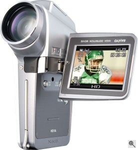 Sanyo's Xacti HD1A digital camera. Courtesy of Sanyo, with modifications by Michael R. Tomkins. Click for a bigger picture!