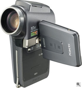 Sanyo's Xacti VPC-HD1 digital camera. Courtesy of Sony, with modifications by Michael R. Tomkins. Click for a bigger picture!