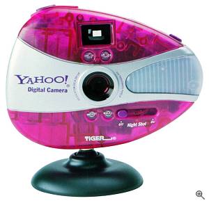 Yahoo!'s Digital Camera shown with PC stand attached. Courtesy of Yahoo! Inc. - click for a bigger picture!
