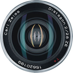 Front view of the Carl Zeiss Distagon T* 2/28 ZE lens. Photo provided by Carl Zeiss AG. Click for a bigger picture!