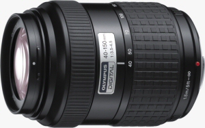 Olympus' Zuiko Digital 40-150mm F3.5-4.5 lens. Courtesy of Olympus, with modifications by Michael R. Tomkins. Click for a bigger picture!