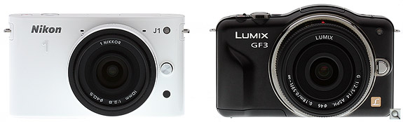 Nikon J1 vs Panasonic GF3 Front