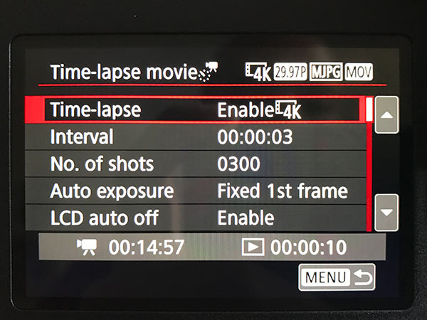 Canon 6D II Review: Field Test -- Time Lapse Menu