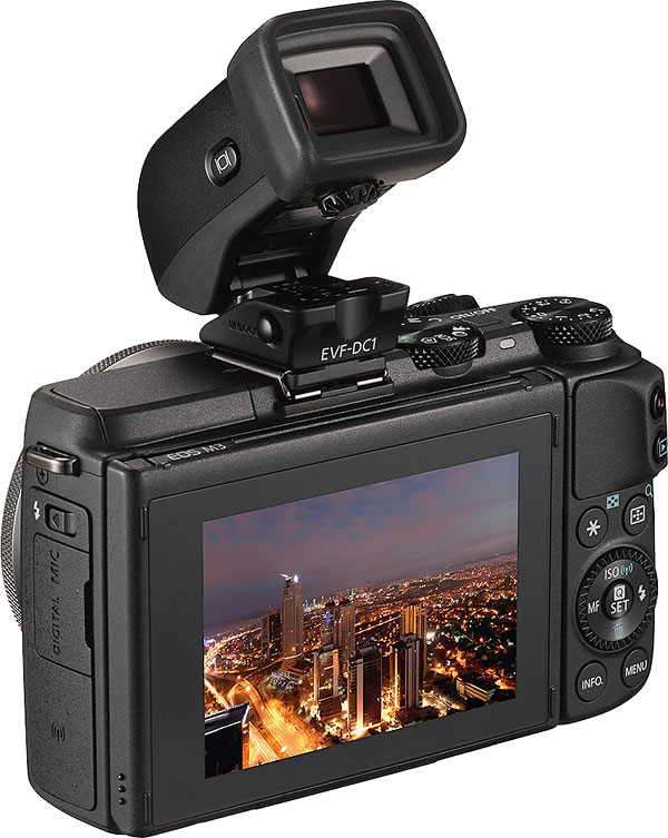 Canon M3 Field Test -- Product Image Rear Angle EVF